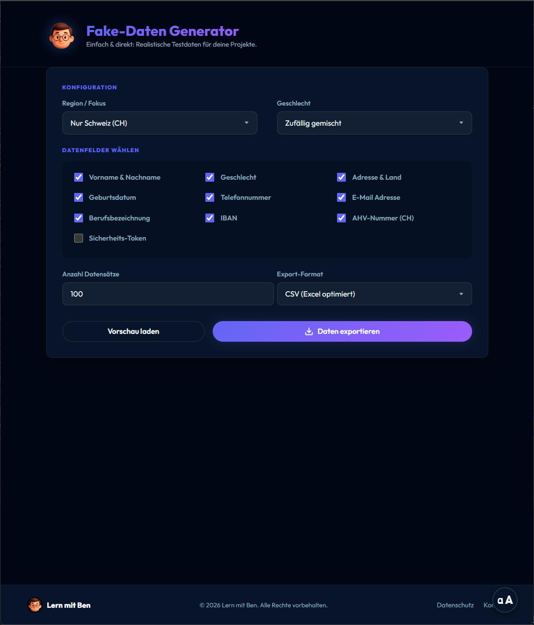 Fake-Adressgenerator Screenshot